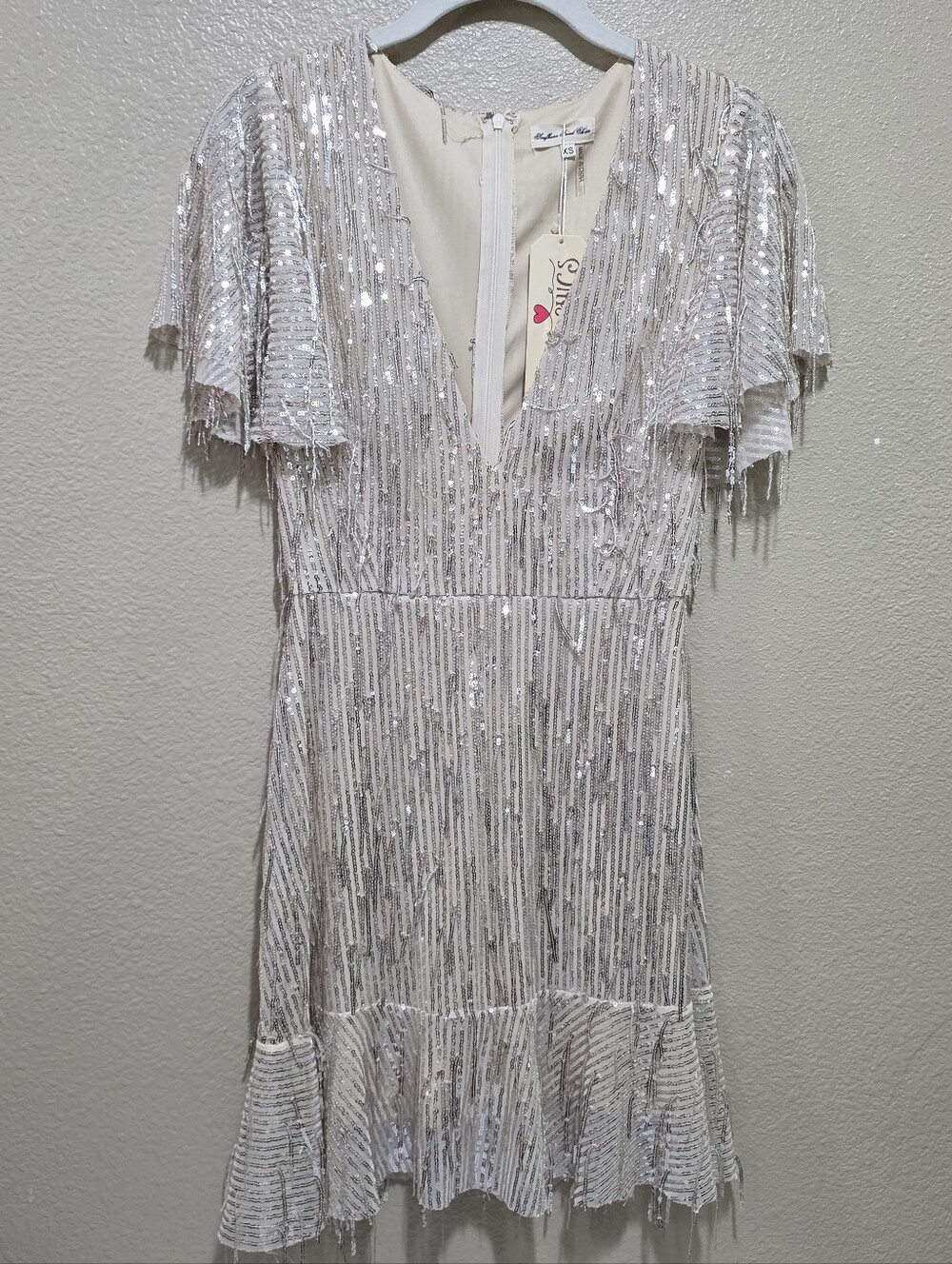 Southern Fried Chics Sequin Flutter Sleeve Mini Dress Western Chic NWT Size XS
